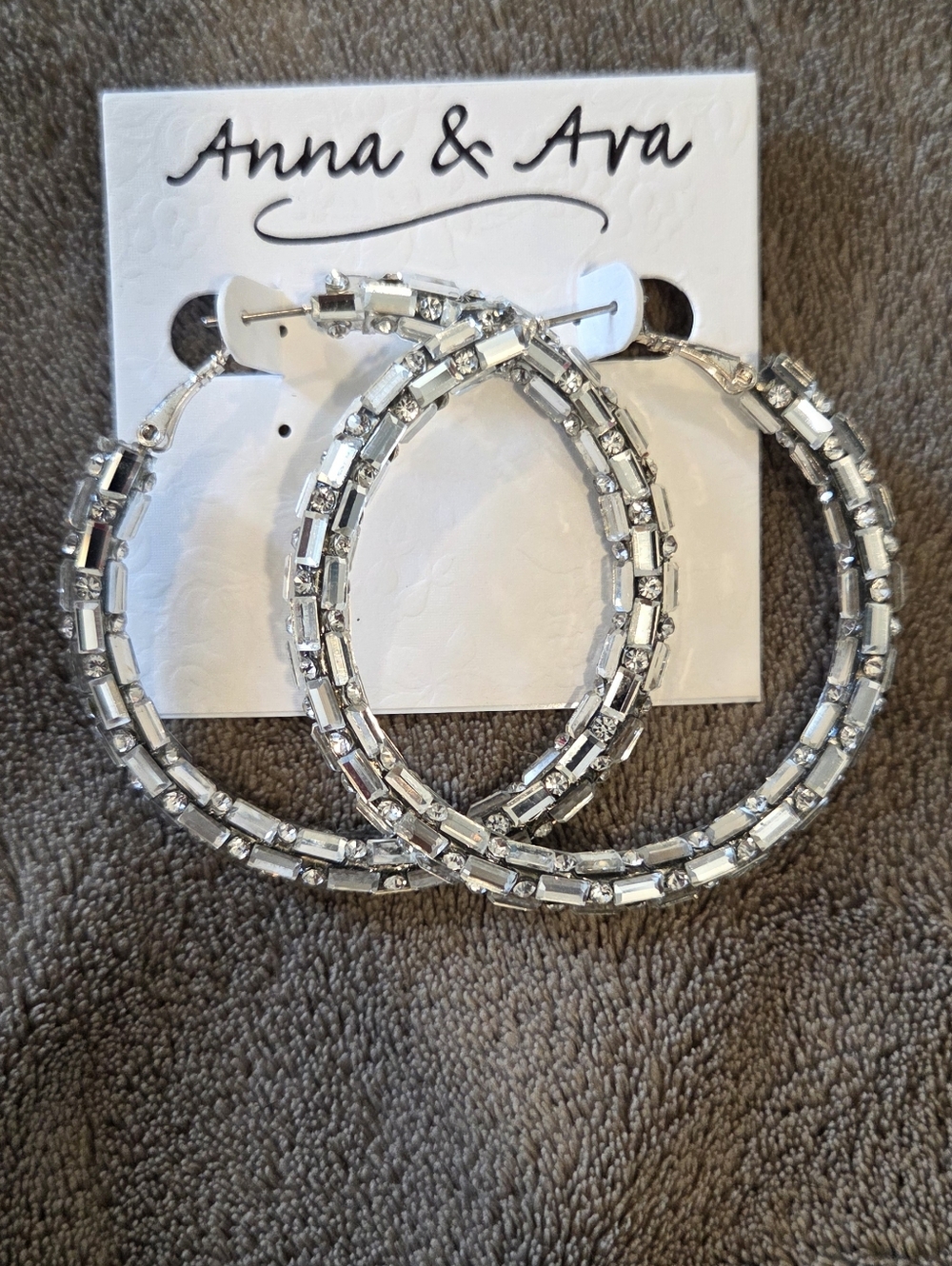 Anna & Ava Silver Crystal Baguette Hoop Earrings